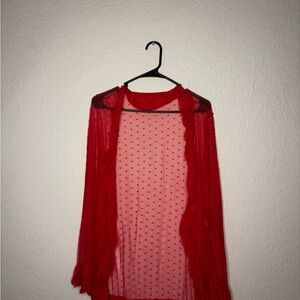 Red Sheer Polka Dot Blouse